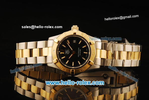 Tag Heuer Aquaracer Swiss ETA Quartz Movement Black Dial with Stick Markers and Two Tone Strap - Click Image to Close